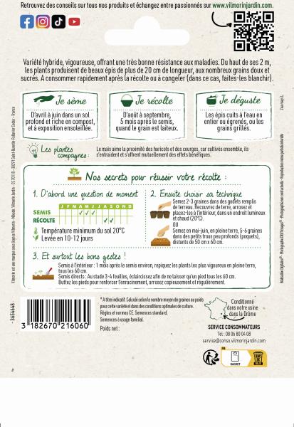 Potagères - Maïs Sucré Rustler HF1 - Grand Modèle - Graines d'Exception - MEDIA_PACKAGING_VERSO